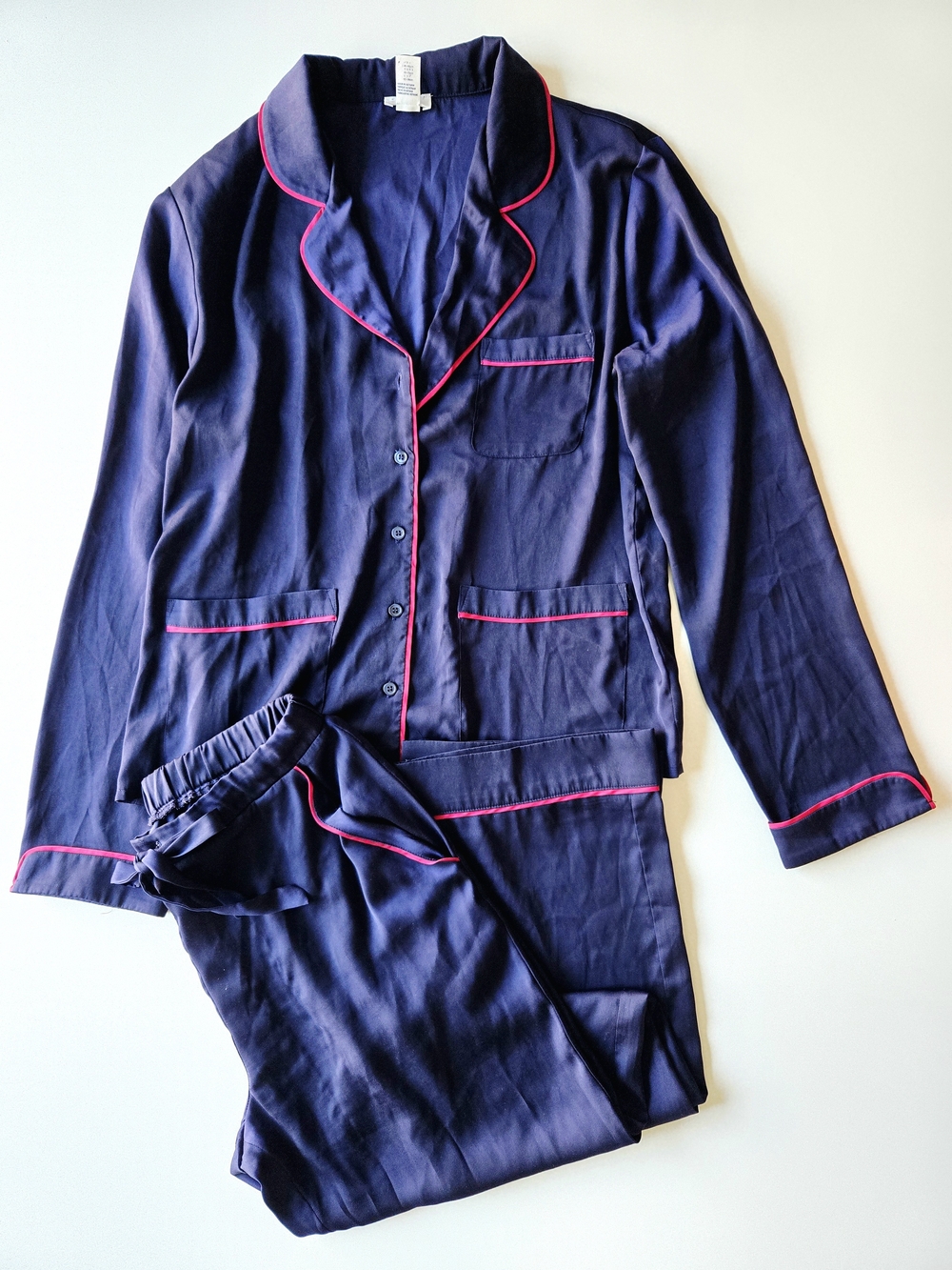 Forever 21 Navy Blue Pajama Set Long Sleeve Pants W/ Red Trim Size M